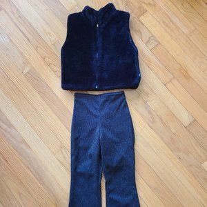 Girl's size 4 black faux fur vest and sparkly, stretch black pants,